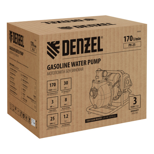 Мотопомпа бензиновая для чистой воды PX-25, 52 см3, 1", 170 л/мин, глуб 8 м, напор 30 м Denzel по ценам производителя в Уфе с доставкой по всей России