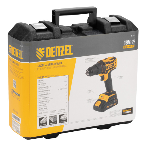 Дрель-шуруповерт аккумуляторная, бесщет. BLDL-18-02 Li-Ion, 18 В Denzel по ценам производителя в Уфе с доставкой по всей России