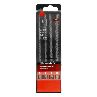 Набор буров по бетону, 5-6-8-10 х 160 мм, 4 шт, в пластиковой коробке, SDS Plus Matrix по ценам производителя в Уфе с доставкой по всей России