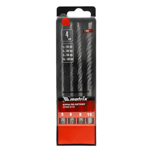 Набор буров по бетону, 5-6-8-10 х 160 мм, 4 шт, в пластиковой коробке, SDS Plus Matrix по ценам производителя в Уфе с доставкой по всей России