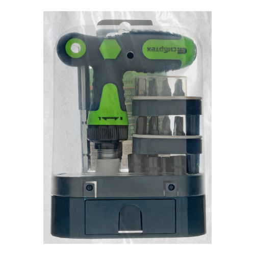 Отвертка Т-образная реверсивная с набором бит, торцевых головок, 33 предмета, CrV Сибртех по ценам производителя в Уфе с доставкой по всей России