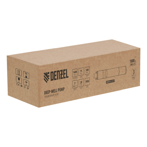 Скважинный насос DWS-3-75, винтовой, диаметр 3", 500 Вт, 1600 л/ч, напор 75 м Denzel по ценам производителя в Уфе с доставкой по всей России