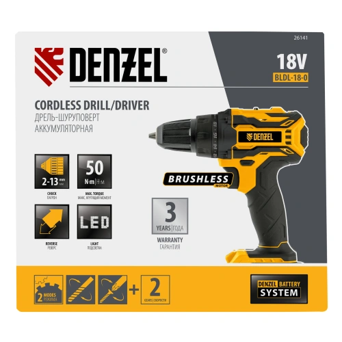 Дрель-шуруповерт аккумуляторная, бесщет. BLDL-18-0 Li-Ion, 18 В Denzel по ценам производителя в Уфе с доставкой по всей России