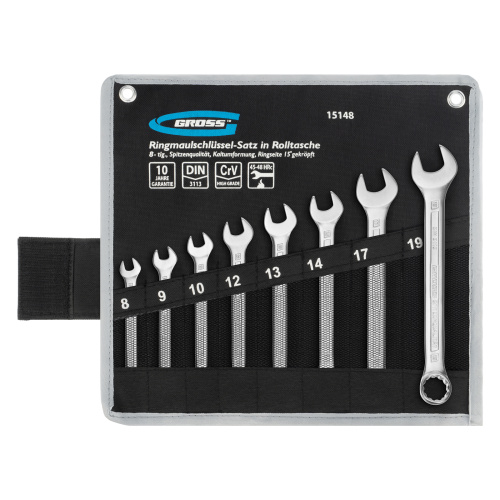 Набор ключей комбинированных 8-19 мм, 8 шт, CrV, холодный штамп Gross по ценам производителя в Уфе с доставкой по всей России