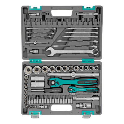 Набор инструментов 1/2", 1/4", CrV, 12 гранные головки, пластиковый кейс, 82 предмета Stels по ценам производителя в Уфе с доставкой по всей России