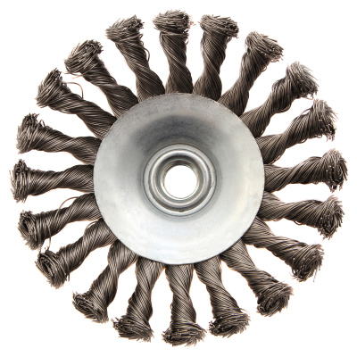 Щетка для УШМ, 125 мм, "Тарелка", крученая нержавеющая проволока 0.5 мм, М14 Denzel по ценам производителя в Уфе с доставкой по всей России