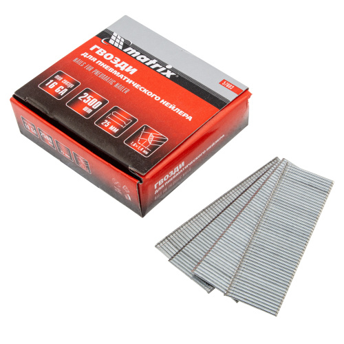 Гвозди для пневматического нейлера 16GA, сечение 1.6 х 1.4, длина 25 мм, 2500 шт Matrix по ценам производителя в Уфе с доставкой по всей России