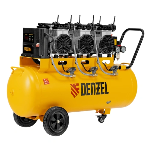 Компрессор безмасляный, малошумный DLS 3300/100, 3300 Вт,3x1100, 100 л, 570 л/мин ,блок управления Denzel по ценам производителя в Уфе с доставкой по всей России