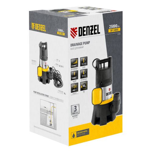 Дренажный насос DP1400X, 1400 Вт, подъем 11 м, 25000 л/ч Denzel по ценам производителя в Уфе с доставкой по всей России