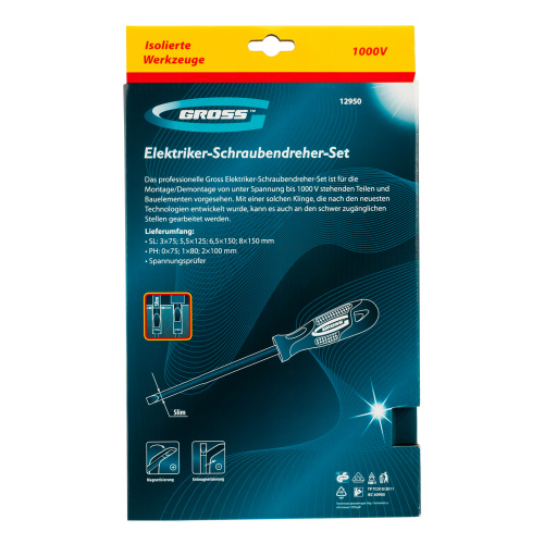 Набор отверток диэлектрических до 1000 В, 8 шт, тестер, CrMo, двухкомпонентные рукоятки Gross по ценам производителя в Уфе с доставкой по всей России