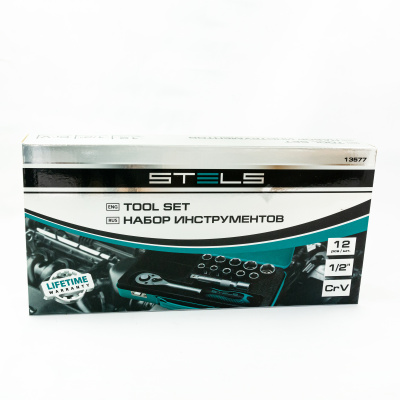 Набор торцевых головок, 1/2, головки 10 - 24 мм, с трещоточным ключом, 12 предметов Stels по ценам производителя в Уфе с доставкой по всей России