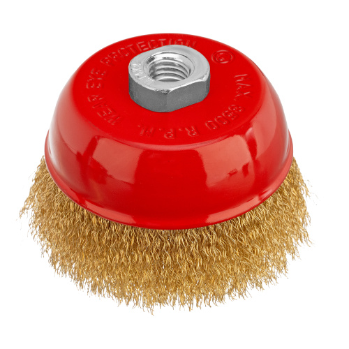 Щетка для УШМ, 100 мм, М14, "чашка", латунированная витая проволока Matrix по ценам производителя в Уфе с доставкой по всей России