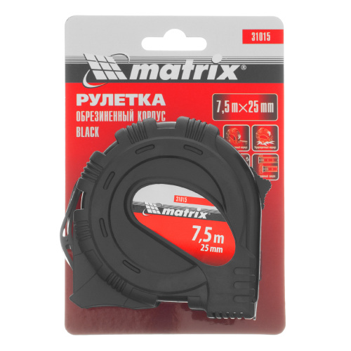 Рулетка Black,7,5 м х 25 мм,обрезиненный корпус Matrix по ценам производителя в Уфе с доставкой по всей России