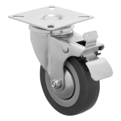 Колесо поворотное с тормозом D 75 мм, крепление  платформенное Сибртех по ценам производителя в Уфе с доставкой по всей России