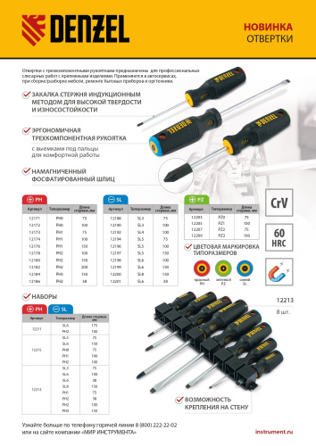 Отвертка PZ0x75 мм, CrV, трехкомпонентная рукоятка Denzel по ценам производителя в Уфе с доставкой по всей России
