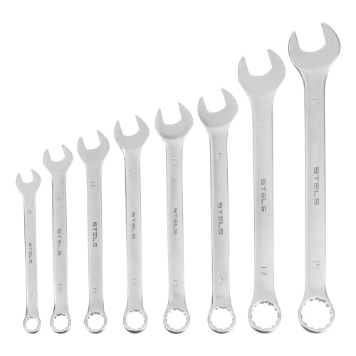 Набор ключей комбинированных, 8-19 мм, 8 шт, CrV, матовый хром Stels по ценам производителя в Уфе с доставкой по всей России