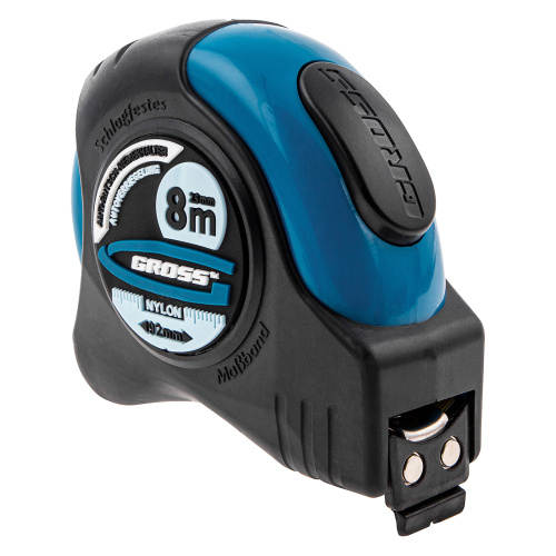 Рулетка "Schlagfest",8 м x 25 мм,магнитный обрезиненный зацеп,двусторонняя шкала,Нейлоновое покрытие,автоматическая фиксация Gross по ценам производителя в Уфе с доставкой по всей России