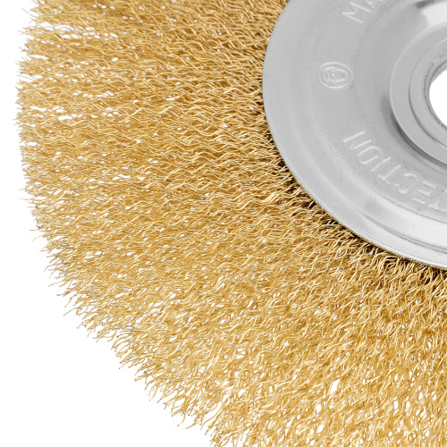 Щетка для УШМ, 175 мм, посадка 22.2 мм, плоская, латунированная витая проволока Matrix по ценам производителя в Уфе с доставкой по всей России