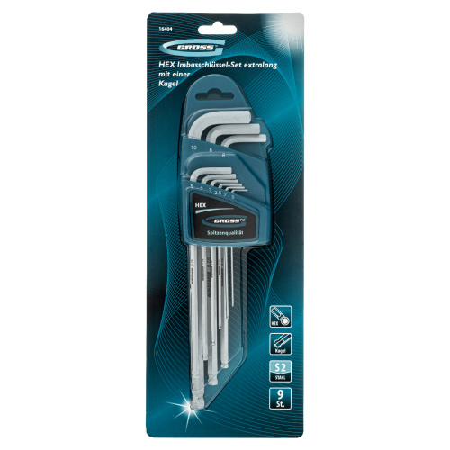 Набор ключей имбусовых HEX, 1.5-10 мм, S2, 9 шт, экстра-длинные с шаром, сатинированные Gross по ценам производителя в Уфе с доставкой по всей России