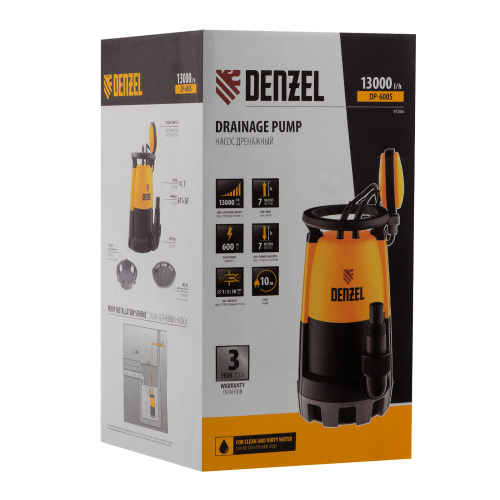 Дренажный насос для чистой и грязной воды DP-600S, 600 Вт, напор 7 м, 13000 л/ч Denzel по ценам производителя в Уфе с доставкой по всей России