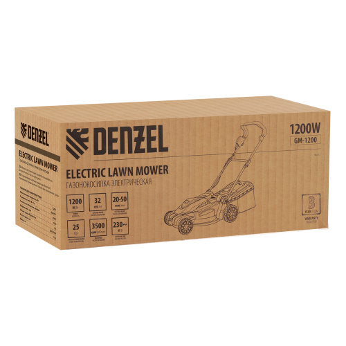 Газонокосилка электрическая GM-1200, 1200 Вт, ширина 32 см, 3 уровня, травосборник 25 л. Denzel по ценам производителя в Уфе с доставкой по всей России