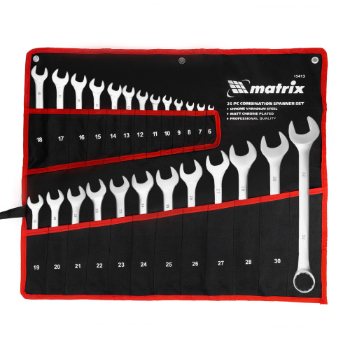 Набор ключей комбинированных, 6-32 мм, 25 шт, CrV, матовый хром Matrix по ценам производителя в Уфе с доставкой по всей России