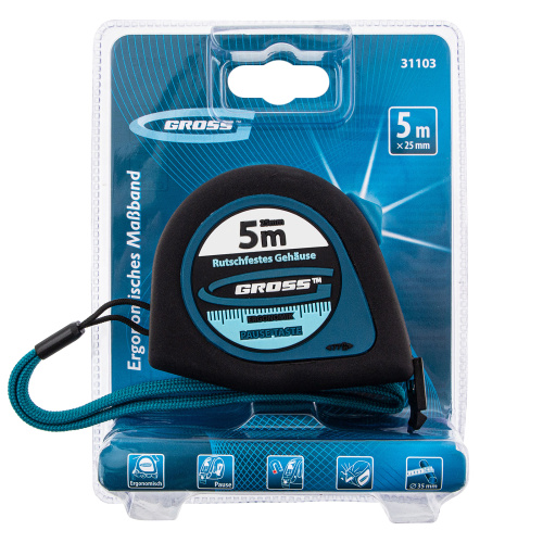 Рулетка "Ergonomisch",5 м x 25 мм,магнитный обрезиненный зацеп Gross по ценам производителя в Уфе с доставкой по всей России