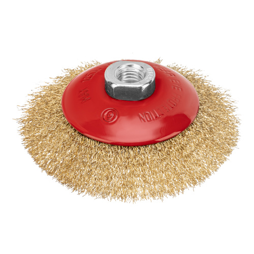 Щетка для УШМ, 115 мм, М14, "тарелка", латунированная витая проволока Matrix по ценам производителя в Уфе с доставкой по всей России