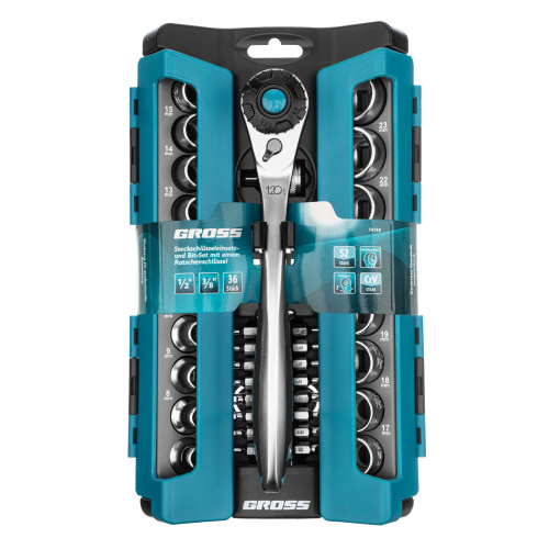 Набор торцевых головок, трещотка 120 зубьев, 1/2",3/8”, CrV, 36 предметов Gross по ценам производителя в Уфе с доставкой по всей России
