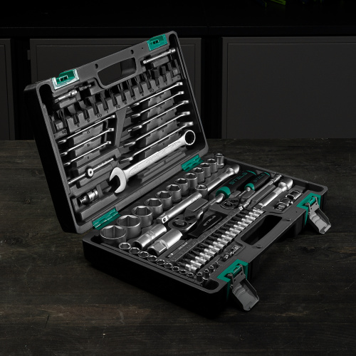 Набор инструментов, 1/2", 1/4", CrV, пластиковый кейс 82 предмета Stels по ценам производителя в Уфе с доставкой по всей России