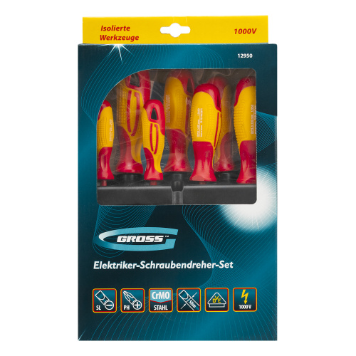 Набор отверток диэлектрических до 1000 В, 8 шт, тестер, CrMo, двухкомпонентные рукоятки Gross по ценам производителя в Уфе с доставкой по всей России