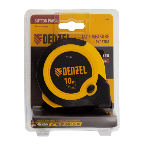 Рулетка 10м х 25мм, двухкомп. корпус, кнопка-пауза Denzel по ценам производителя в Уфе с доставкой по всей России