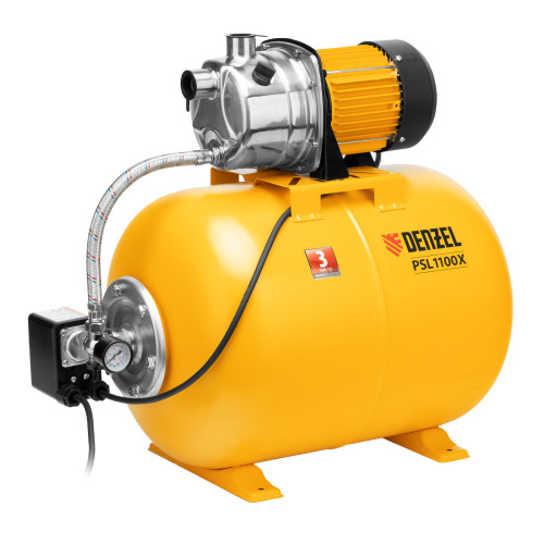 Насосная станция PSL1100X, 1100 Вт, 3600 л/ч, ресивер 50 л, подъем 45 м, нержавейка Denzel по ценам производителя в Уфе с доставкой по всей России