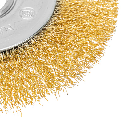 Щетка для УШМ, 125 мм, посадка 22.2 мм, плоская, латунированная витая проволока Matrix по ценам производителя в Уфе с доставкой по всей России