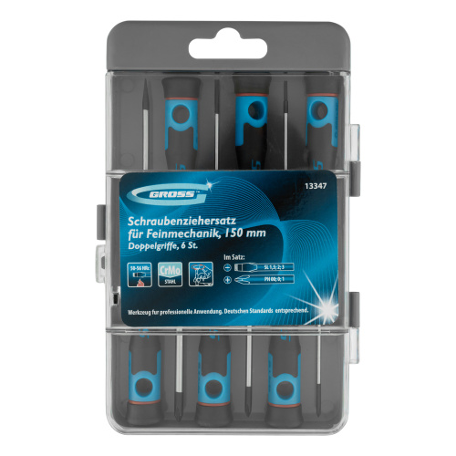 Набор отверток для точной механики, CrMo, двухкомпонентные рукоятки, 6 шт, пластиковый бокс Gross по ценам производителя в Уфе с доставкой по всей России