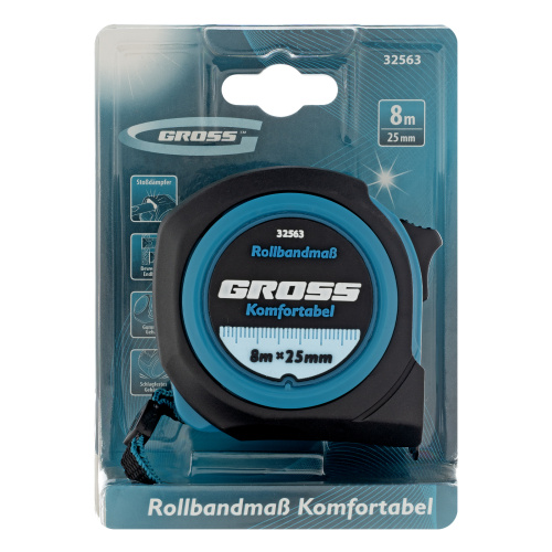 Рулетка Komfortabel 8 м х 25 мм,обрезиненный корпус Gross по ценам производителя в Уфе с доставкой по всей России