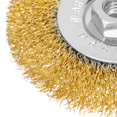 Щетка для УШМ, 100 мм, М14, плоская, латунированная витая проволока Matrix по ценам производителя в Уфе с доставкой по всей России