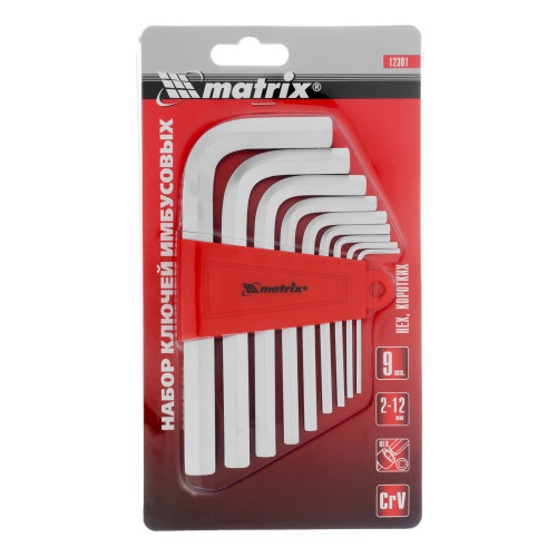 Набор ключей имбусовых HEX, 2-12 мм, CrV, 9 шт, короткие с сатинированным покрытием Matrix по ценам производителя в Уфе с доставкой по всей России