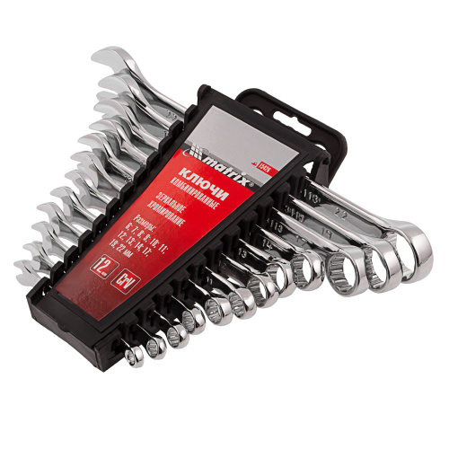 Набор ключей комбинированных, 6-22 мм, 12 шт, CrV, полированный хром Matrix по ценам производителя в Уфе с доставкой по всей России