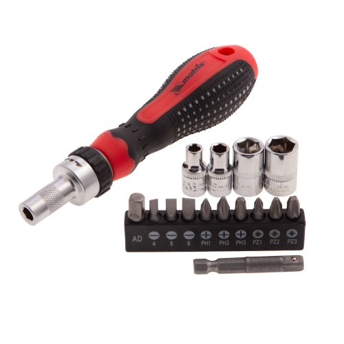 Отвертка реверсивная с набором бит и насадок торцевых, CrV, 1/4, 16 шт Matrix по ценам производителя в Уфе с доставкой по всей России