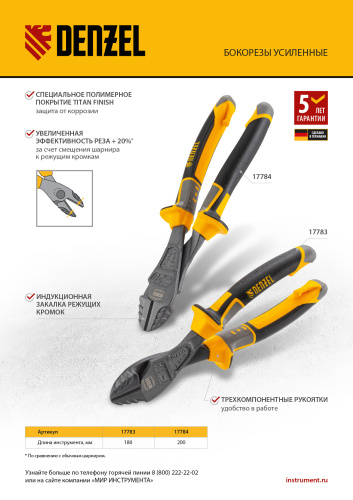 Бокорезы 200 мм, усиленные, трехкомпонентные рукоятки Denzel по ценам производителя в Уфе с доставкой по всей России