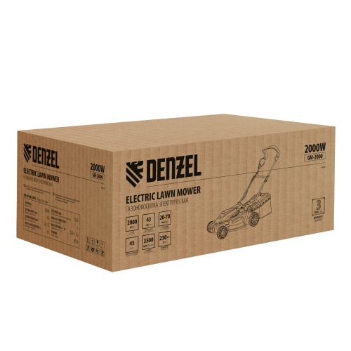 Газонокосилка электрическая GM-2000, 2000 Вт, ширина 43 см, 6 уровней, травосборник 45 л. Denzel по ценам производителя в Уфе с доставкой по всей России