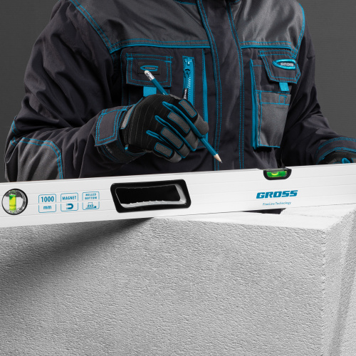 Уровень алюминиевый, 1000 мм, усиленный, рукоятки, фрезерованный, 3 глазка, магнитный Gross по ценам производителя в Уфе с доставкой по всей России