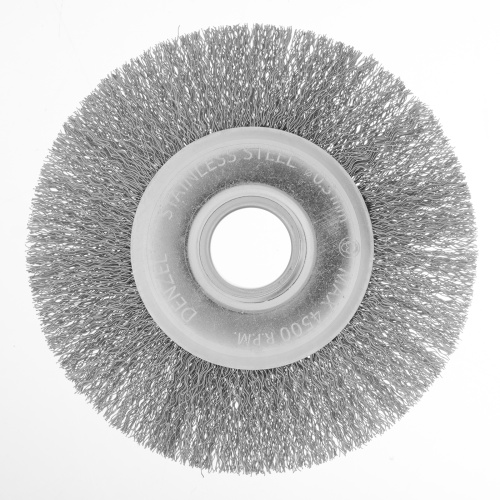 Щетка для УШМ, 125 мм, "Плоская", витая нержавеющая проволока 0.3 мм, посадка 22.2 мм Denzel по ценам производителя в Уфе с доставкой по всей России