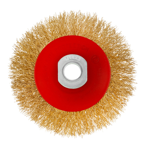 Щетка для УШМ, 100 мм, М14, "тарелка", латунированная витая проволока Matrix по ценам производителя в Уфе с доставкой по всей России