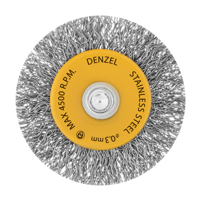 Щетка для дрели, 50 мм, Плоская, со шпилькой, нержавеющая витая проволока Denzel по ценам производителя в Уфе с доставкой по всей России