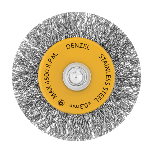Щетка для дрели, 50 мм, Плоская, со шпилькой, нержавеющая витая проволока Denzel по ценам производителя в Уфе с доставкой по всей России