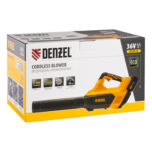 Воздуходувка аккумуляторная RB180-36, Li-ion, 36 В, 4 Ач, 180 км/ч, 820 м3/ч Denzel по ценам производителя в Уфе с доставкой по всей России