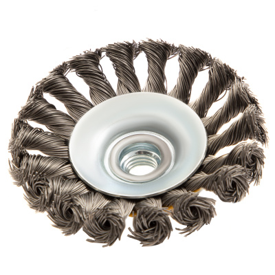 Щетка для УШМ, 100 мм, "Тарелка", крученая нержавеющая проволока 0.5 мм, М14 Denzel по ценам производителя в Уфе с доставкой по всей России