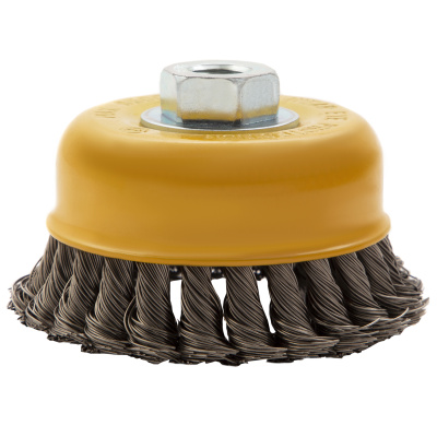 Щетка для УШМ, 100 мм, "Чашка", крученая нержавеющая проволока 0.5 мм, М14 Denzel по ценам производителя в Уфе с доставкой по всей России